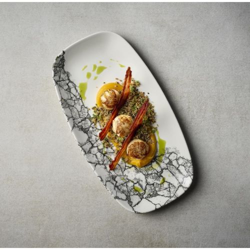 Churchill Kintsugi Accents Quartz Black Chefs Oblong Plate 352 x187mm (6 Pack)