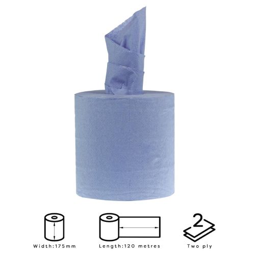 Jantex Centrefeed Blue Rolls 2-Ply 120m (6 pack)