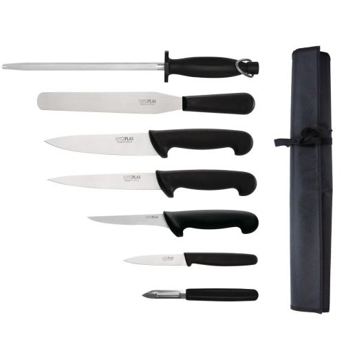 Hygiplas 7-Piece Starter Knife Set with 20cm Chef Knife & Roll Bag