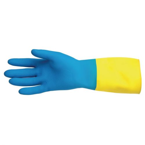 MAPA Alto 405 Liquid-Proof Heavy-Duty Janitorial Gloves Blue and Yellow: Size: Medium | Size 7