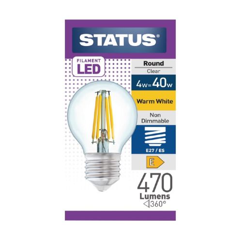 Status Filament LED Round ES Warm White Light Bulb 4/40w