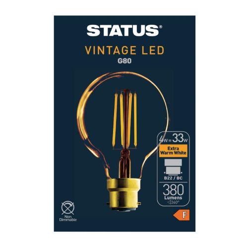 Status 320 Lumens Globe Golden Light Bulb Crystalite Antique LED G80 BC 4w