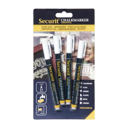 Securit 2mm Liquid Chalk Pens White (4 pack)