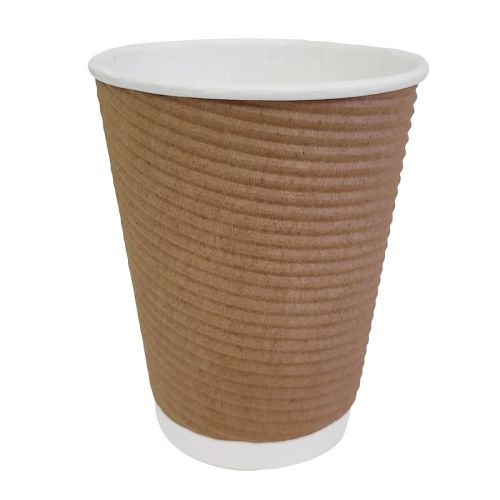 Fiesta Recyclable Coffee Cups Ripple Wall Kraft 340ml / 12oz (25 Pack)