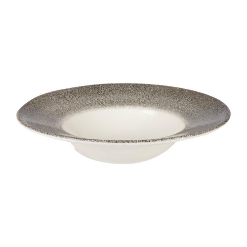 Churchill Studio Prints Raku Round Wide Rim Bowls White and Quartz Black 280mm (Pack of 12)