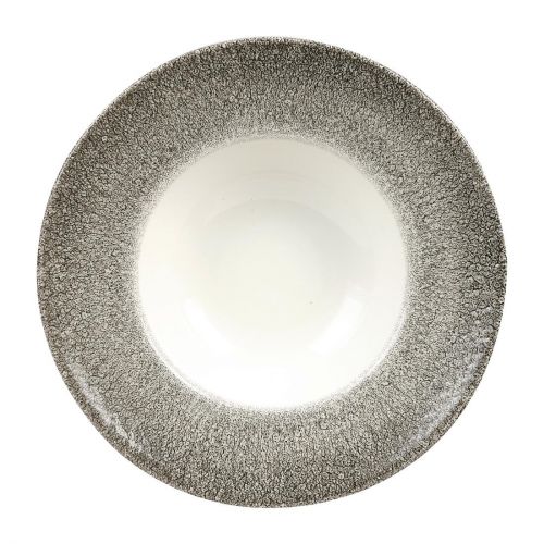 Churchill Studio Prints Raku Round Wide Rim Bowls White and Quartz Black 240mm (Pack of 12)