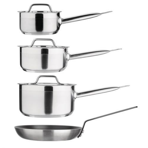 Nisbets Essentials Cook Like A Pro Stainless Steel & Aluminium 4-Piece Saucepan & Frying Pan Set (Pack of 4)