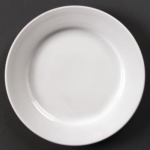 Olympia Linear Wide Rimmed Plates White 200mm (12 pack)