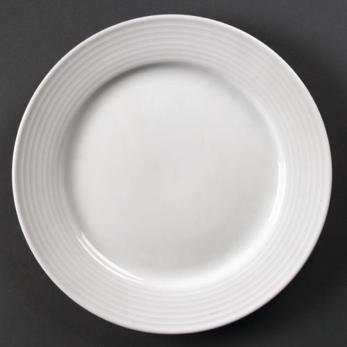 Olympia Linear Wide Rimmed Plates White 250mm (12 pack)