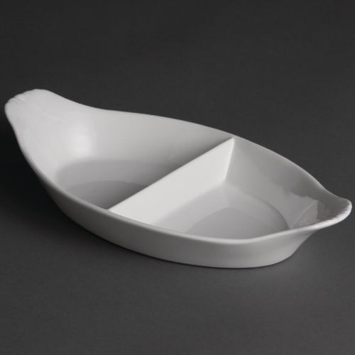 Olympia Whiteware Divided Oval Eared Dishes 295x155mm (6 Pack)